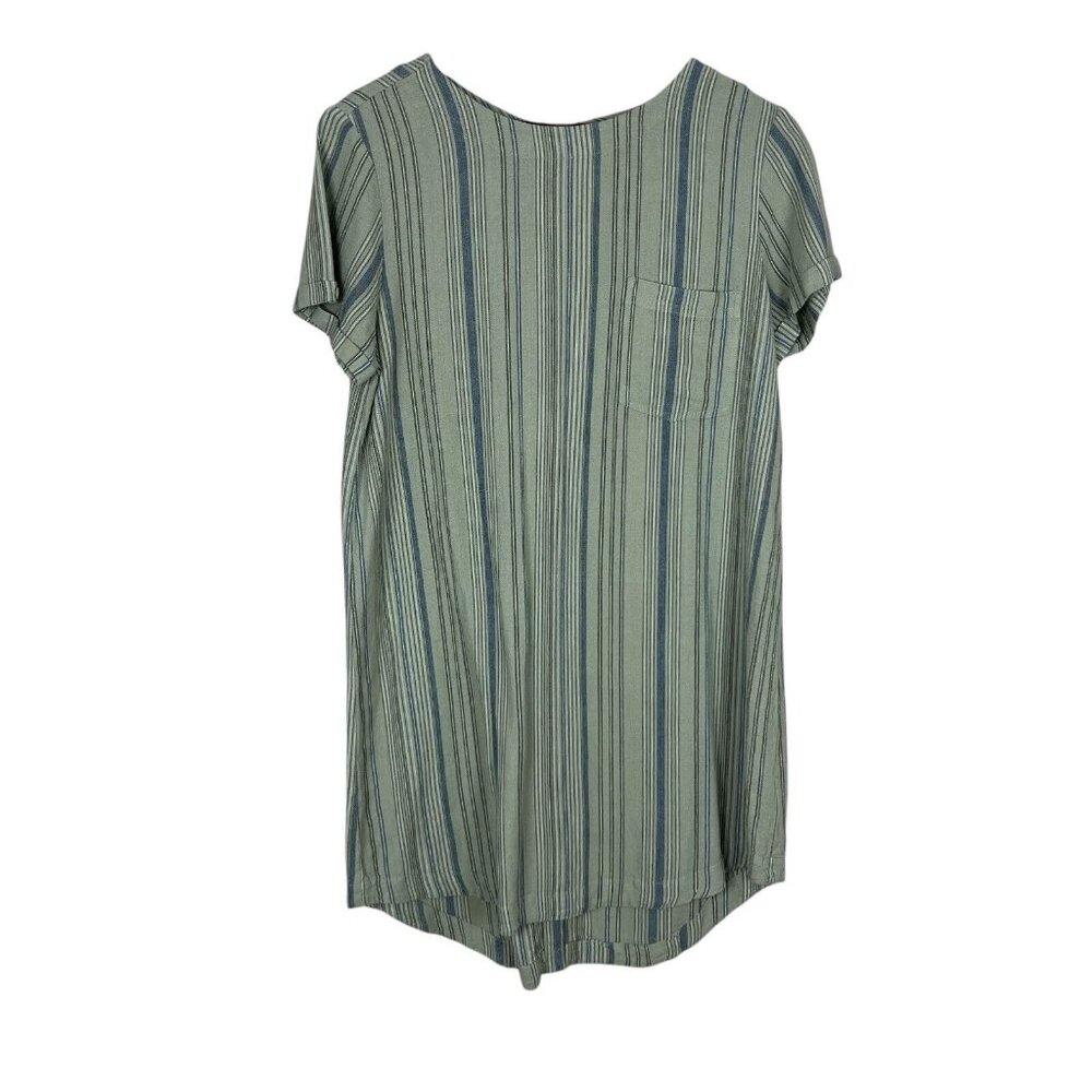 Cloth & Stone Dress Small Green Stripe Linen Blend Button Back Short Sleeve S